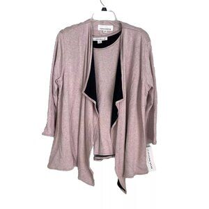 Caroline Rose Blush Black Open Front Jacket with Matching Tank Twinset NEW